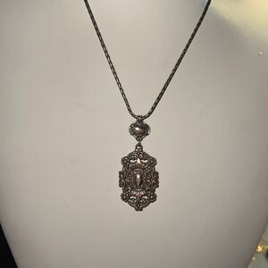 Brighton Vintage Pendant Necklace Silver Round Adjustable Chain Scroll Retired